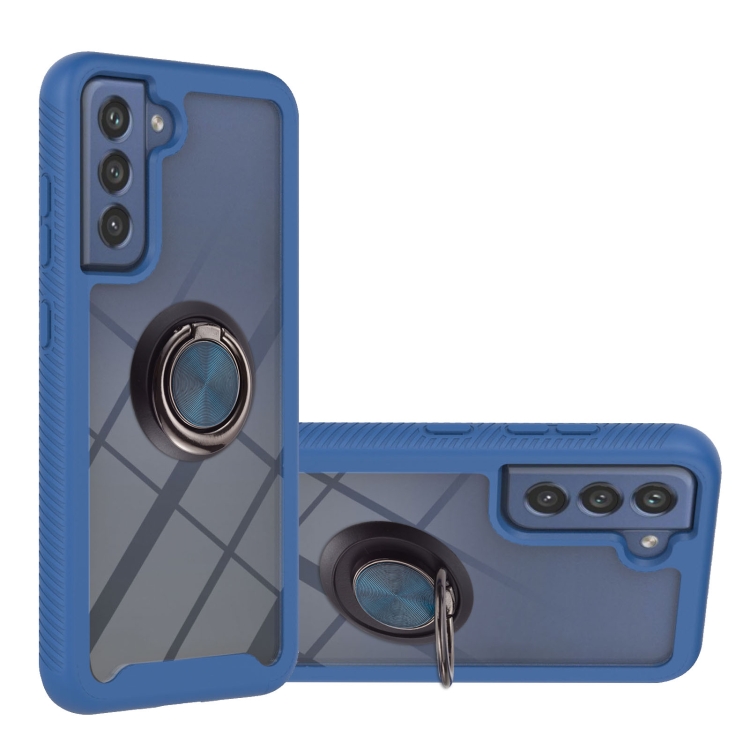 

For Samsung Galaxy S21 FE Starry Sky Solid Color Series Shockproof PC + TPU Protective Case with Ring Holder & Magnetic Function(Blue)