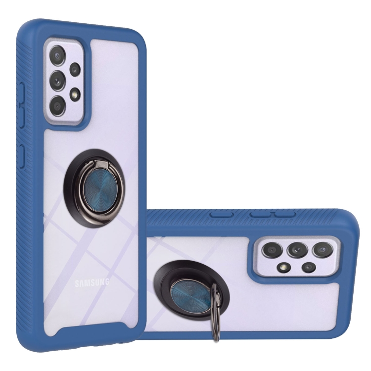 

For Samsung Galaxy A72 5G / 4G Starry Sky Solid Color Series Shockproof PC + TPU Protective Case with Ring Holder & Magnetic Function(Blue)