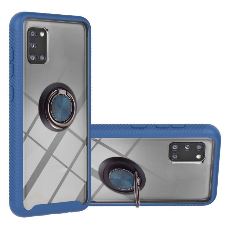 

For Samsung Galaxy A31 Starry Sky Solid Color Series Shockproof PC + TPU Protective Case with Ring Holder & Magnetic Function(Blue)