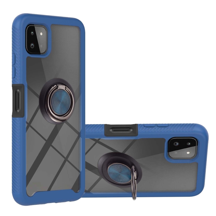 

For Samsung Galaxy A22 5G Starry Sky Solid Color Series Shockproof PC + TPU Protective Case with Ring Holder & Magnetic Function(Blue)