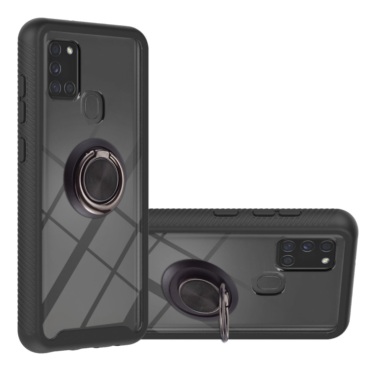 

For Samsung Galaxy A21s / A217F Starry Sky Solid Color Series Shockproof PC + TPU Protective Case with Ring Holder & Magnetic Function(Black)