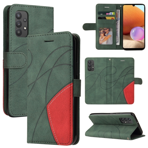 

For Samsung Galaxy A32 4G Dual-color Splicing Horizontal Flip PU Leather Case with Holder & Card Slots & Wallet(Green)