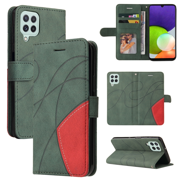 

For Samsung Galaxy A22 4G Dual-color Splicing Horizontal Flip PU Leather Case with Holder & Card Slots & Wallet(Green)
