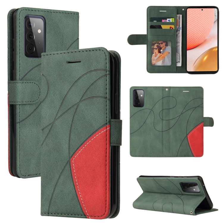 

For Samsung Galaxy A72 5G / 4G Dual-color Splicing Horizontal Flip PU Leather Case with Holder & Card Slots & Wallet(Green)
