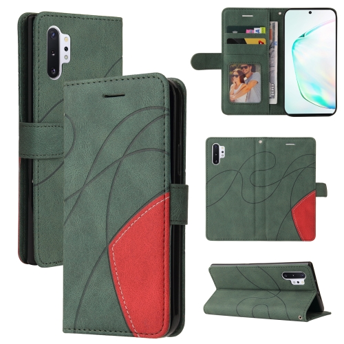 

For Samsung Galaxy Note10+ Dual-color Splicing Horizontal Flip PU Leather Case with Holder & Card Slots & Wallet(Green)