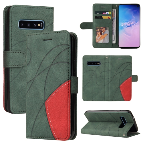 

For Samsung Galaxy S10 Dual-color Splicing Horizontal Flip PU Leather Case with Holder & Card Slots & Wallet(Green)