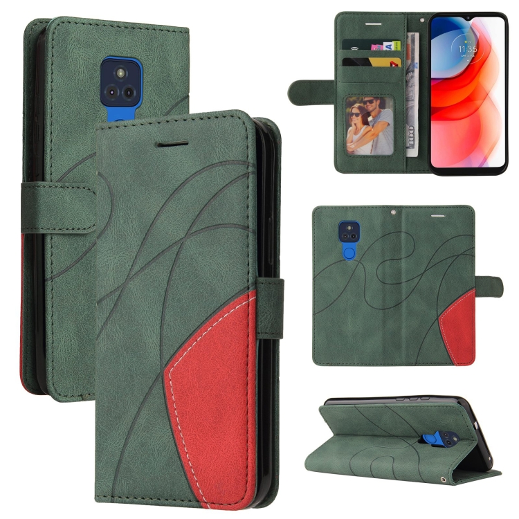 

For Motorola Moto G Play 2021 Dual-color Splicing Horizontal Flip PU Leather Case with Holder & Card Slots & Wallet(Green)
