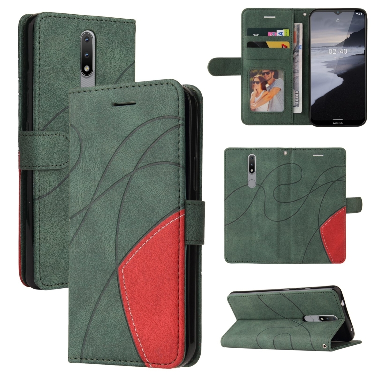 

For Nokia 2.4 Dual-color Splicing Horizontal Flip PU Leather Case with Holder & Card Slots & Wallet(Green)