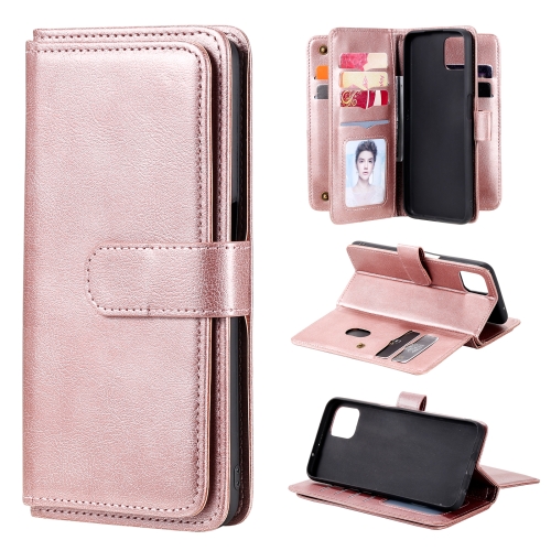 

For OPPO A72 5G / A73 5G Multifunctional Magnetic Copper Buckle Horizontal Flip Solid Color Leather Case with 10 Card Slots & Wallet & Holder & Photo Frame(Rose Gold)