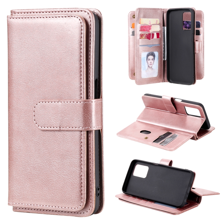 

For OPPO Realme V13 5G Multifunctional Magnetic Copper Buckle Horizontal Flip Solid Color Leather Case with 10 Card Slots & Wallet & Holder & Photo Frame(Rose Gold)
