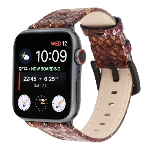 

Snakeskin Leather Replacement Watchband For Apple Watch Series 6 & SE & 5 & 4 40mm / 3 & 2 & 1 38mm(Brown)