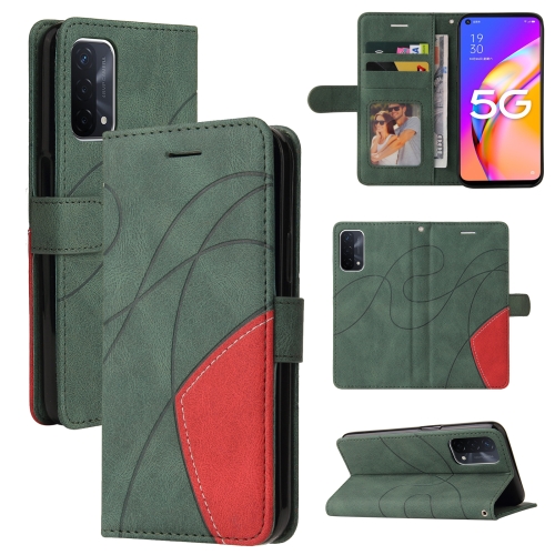 

For OPPO A93 5G Dual-color Splicing Horizontal Flip PU Leather Case with Holder & Card Slots & Wallet(Green)