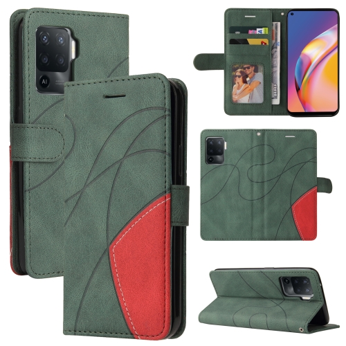 

For OPPO A94 5G / 4G / F19 Pro / A95 5G Dual-color Splicing Horizontal Flip PU Leather Case with Holder & Card Slots & Wallet(Green)
