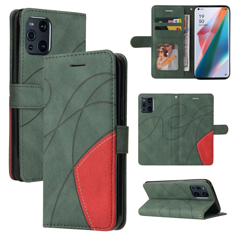 

For OPPO Find X3 / Find X3 Pro Dual-color Splicing Horizontal Flip PU Leather Case with Holder & Card Slots & Wallet(Green)