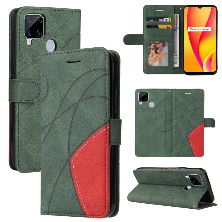 

For OPPO Realme C15 Dual-color Splicing Horizontal Flip PU Leather Case with Holder & Card Slots & Wallet(Green)