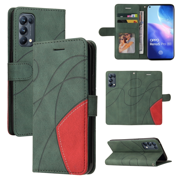 

For OPPO Reno5 Pro 5G Dual-color Splicing Horizontal Flip PU Leather Case with Holder & Card Slots & Wallet(Green)
