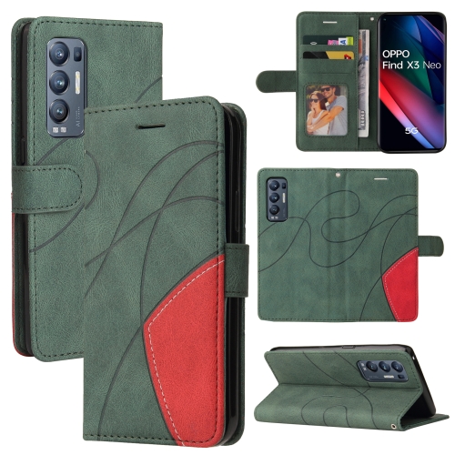 

For OPPO Reno5 Pro+ 5G / Find X3 Neo Dual-color Splicing Horizontal Flip PU Leather Case with Holder & Card Slots & Wallet(Green)