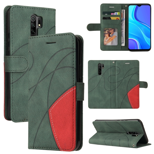 

For Xiaomi Redmi 9 Dual-color Splicing Horizontal Flip PU Leather Case with Holder & Card Slots & Wallet(Green)