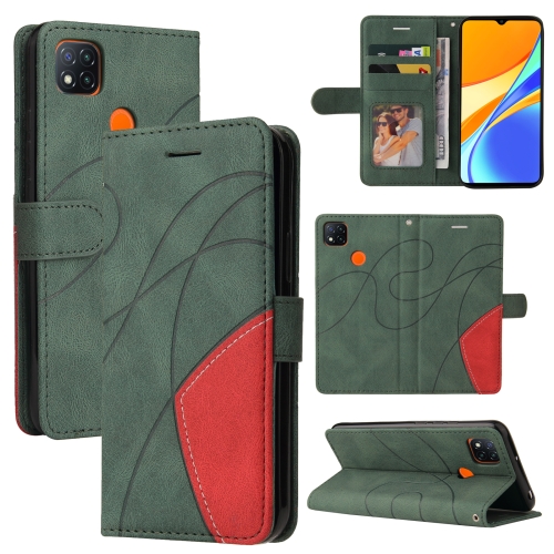 

For Xiaomi Redmi 9C Dual-color Splicing Horizontal Flip PU Leather Case with Holder & Card Slots & Wallet(Green)