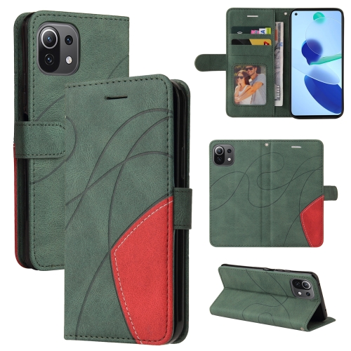 

For Xiaomi Mi 11 Lite Dual-color Splicing Horizontal Flip PU Leather Case with Holder & Card Slots & Wallet(Green)