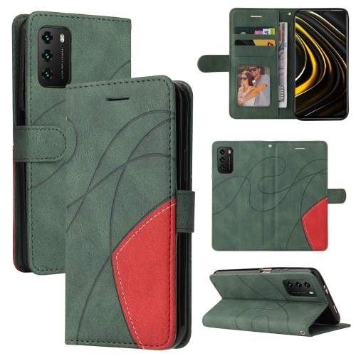 

For Xiaomi Poco M3/Redmi Note 9 4G CN Version Dual-color Splicing Horizontal Flip PU Leather Case with Holder & Card Slots & Wallet(Green)