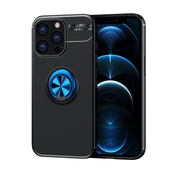 

Metal Ring Holder 360 Degree Rotating TPU Case For iPhone 13 Pro(Black+Blue)