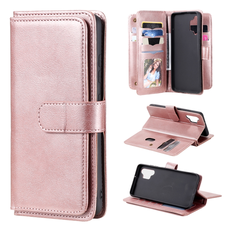 

For Samsung Galaxy A32 4G Multifunctional Magnetic Copper Buckle Horizontal Flip Solid Color Leather Case with 10 Card Slots & Wallet & Holder & Photo Frame(Rose Gold)
