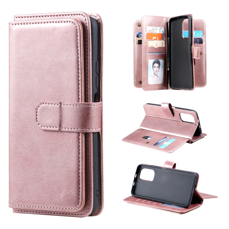 

For Xiaomi Redmi K40 Multifunctional Magnetic Copper Buckle Horizontal Flip Solid Color Leather Case with 10 Card Slots & Wallet & Holder & Photo Frame(Rose Gold)