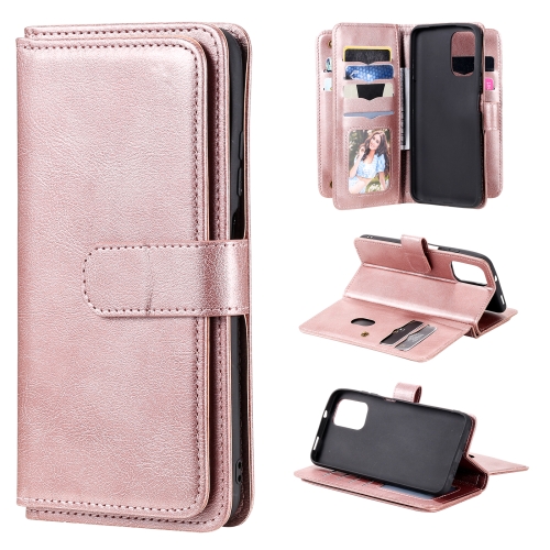 

For Xiaomi Redmi Note 10 4G Multifunctional Magnetic Copper Buckle Horizontal Flip Solid Color Leather Case with 10 Card Slots & Wallet & Holder & Photo Frame(Rose Gold)