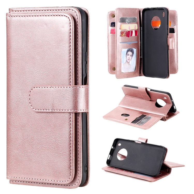 

For Huawei Y9a Multifunctional Magnetic Copper Buckle Horizontal Flip Solid Color Leather Case with 10 Card Slots & Wallet & Holder & Photo Frame(Rose Gold)