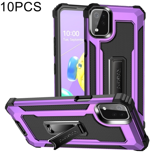 

For LG K53 10 PCS Knight Jazz PC+TPU Shockproof Protective Case with Foldable Holder(Purple)