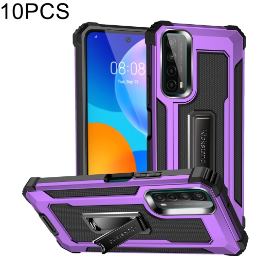 

For Huawei Y7a 10 PCS Knight Jazz PC+TPU Shockproof Protective Case with Foldable Holder(Purple)