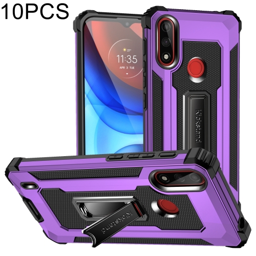 

For Motorola Moto E7 Power 2021 10 PCS Knight Jazz PC+TPU Shockproof Protective Case with Foldable Holder(Purple)