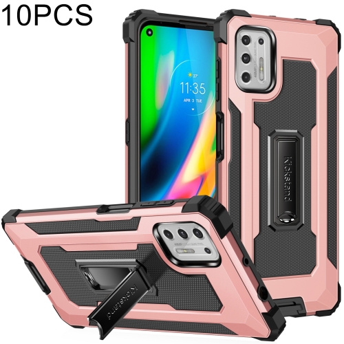 

For Motorola Moto G Stylus 2021 10 PCS Knight Jazz PC+TPU Shockproof Protective Case with Foldable Holder(Rose Gold)