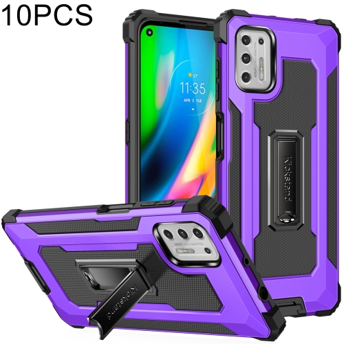 

For Motorola Moto G Stylus 2021 10 PCS Knight Jazz PC+TPU Shockproof Protective Case with Foldable Holder(Purple)