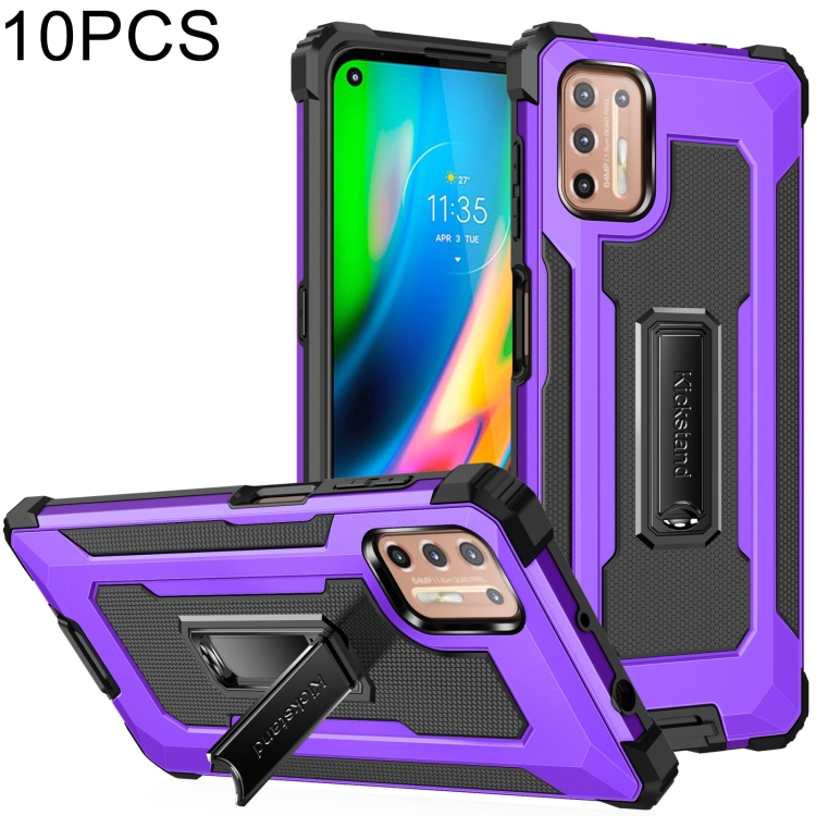 

For Motorola Moto G9 Plus 10 PCS Knight Jazz PC+TPU Shockproof Protective Case with Foldable Holder(Purple)