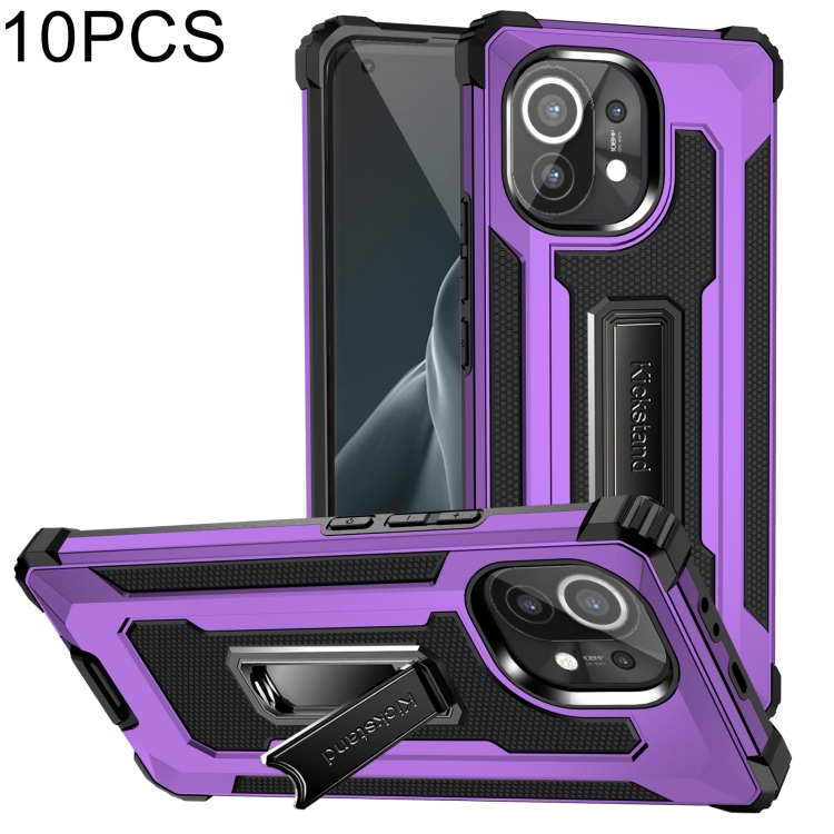 

For Xiaomi Mi 11 10 PCS Knight Jazz PC+TPU Shockproof Protective Case with Foldable Holder(Purple)