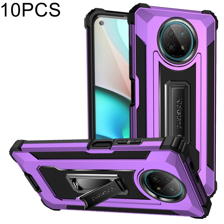 

For Xiaomi Redmi Note 9 5G 10 PCS Knight Jazz PC+TPU Shockproof Protective Case with Foldable Holder(Purple)