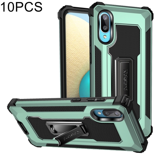 

For Samsung Galaxy A02 / M02 10 PCS Knight Jazz PC+TPU Shockproof Protective Case with Foldable Holder(Grass Green)