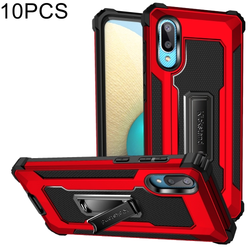 

For Samsung Galaxy A02 / M02 10 PCS Knight Jazz PC+TPU Shockproof Protective Case with Foldable Holder(Red)