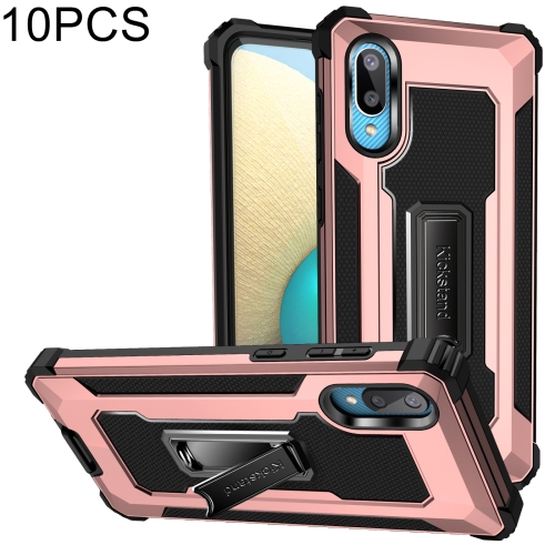 

For Samsung Galaxy A02 / M02 10 PCS Knight Jazz PC+TPU Shockproof Protective Case with Foldable Holder(Rose Gold)