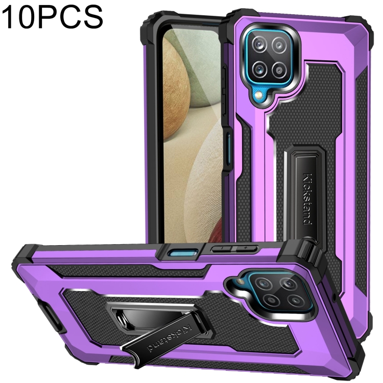 

For Samsung Galaxy A12 10 PCS Knight Jazz PC+TPU Shockproof Protective Case with Foldable Holder(Purple)