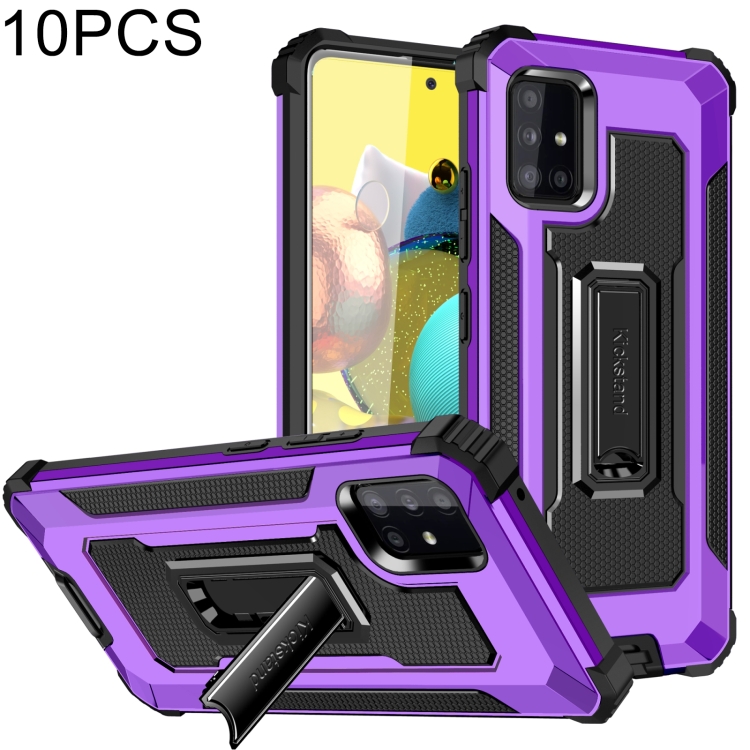 

For Samsung Galaxy A51 5G 10 PCS Knight Jazz PC+TPU Shockproof Protective Case with Foldable Holder(Purple)