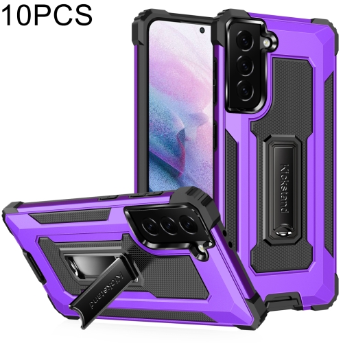 

For Samsung Galaxy S21 5G 10 PCS Knight Jazz PC+TPU Shockproof Protective Case with Foldable Holder(Purple)