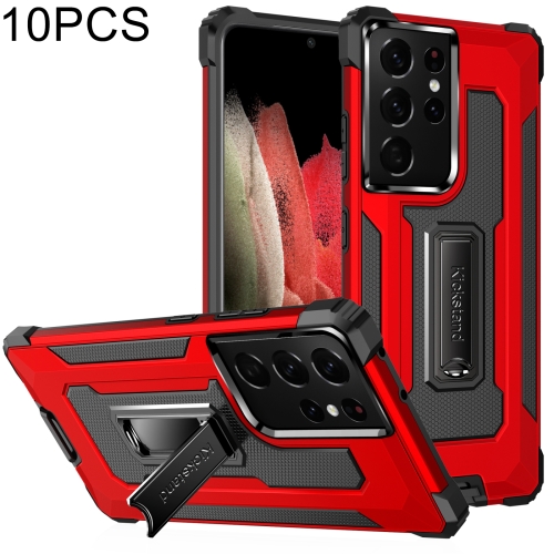 

For Samsung Galaxy S21 Ultra 5G 10 PCS Knight Jazz PC+TPU Shockproof Protective Case with Foldable Holder(Red)