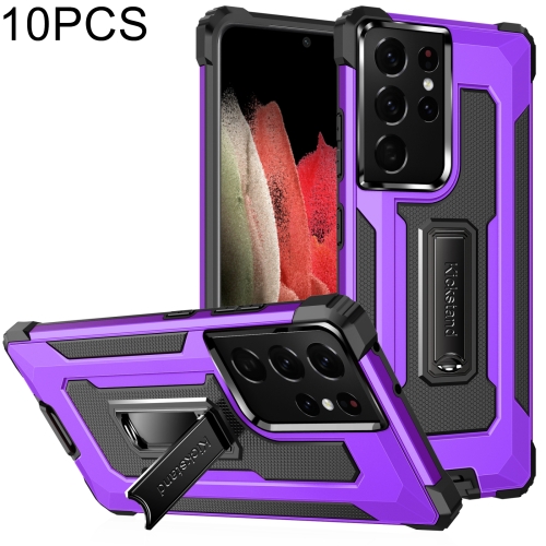 

For Samsung Galaxy S21 Ultra 5G 10 PCS Knight Jazz PC+TPU Shockproof Protective Case with Foldable Holder(Purple)