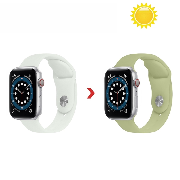 

Discoloration in Sun Silicone Replacement Watchband For Apple Watch Series 6 & SE & 5 & 4 40mm / 3 & 2 & 1 38mm(Transparent Change Army Green)