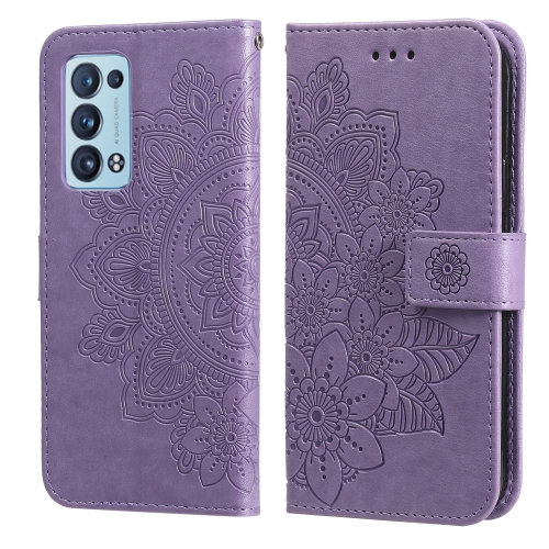 

For OPPO Reno 6 Pro+ 5G 7-petal Flowers Embossing Pattern Horizontal Flip PU Leather Case with Holder & Card Slots & Wallet & Photo Frame(Light Purple)