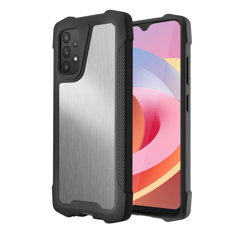 

For Samsung Galaxy A32 4G Stainless Steel Metal PC Back Cover + TPU Heavy Duty Armor Shockproof Case(Brush Silver)