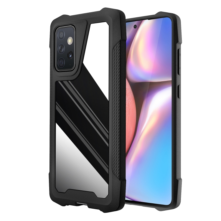 

For Samsung Galaxy A72 5G / 4G Stainless Steel Metal PC Back Cover + TPU Heavy Duty Armor Shockproof Case(Mirror Black)